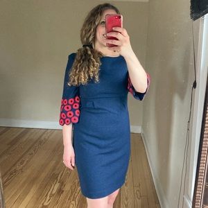 Trina Turk sheath dress blue floral embroidery fitted size 2